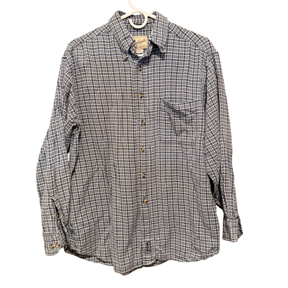 Woolrich Mens Medium Blue Plaid Cotton Flannel Button Down Shirt Long Sleeve